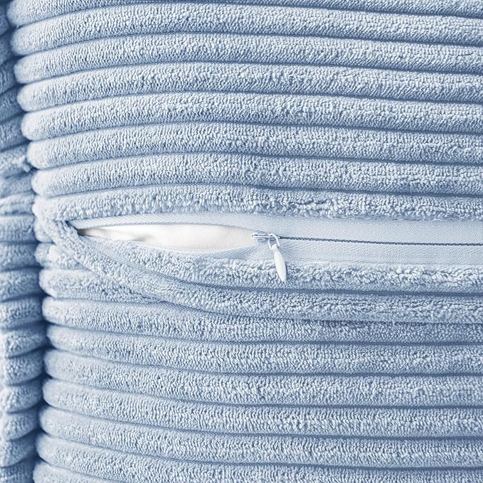 MIULEE Decorative Throw Pillow Covers for Couch 20x20 Inch Light Blue | 2 Pack, Boho Broadside Striped Patchwork Pillow Covers, Soft Corduroy Cushion Cases, For Sofa Bed Livingroom Home Decor