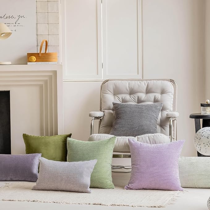 Home Brilliant Sage Green Summer Pillow Covers 18x18 Throw Pillow Covers Striped Corduroy Decorative Throw Pillows for Couch Living Room Sofa Decor, 18 x 18 inches, Sage Green