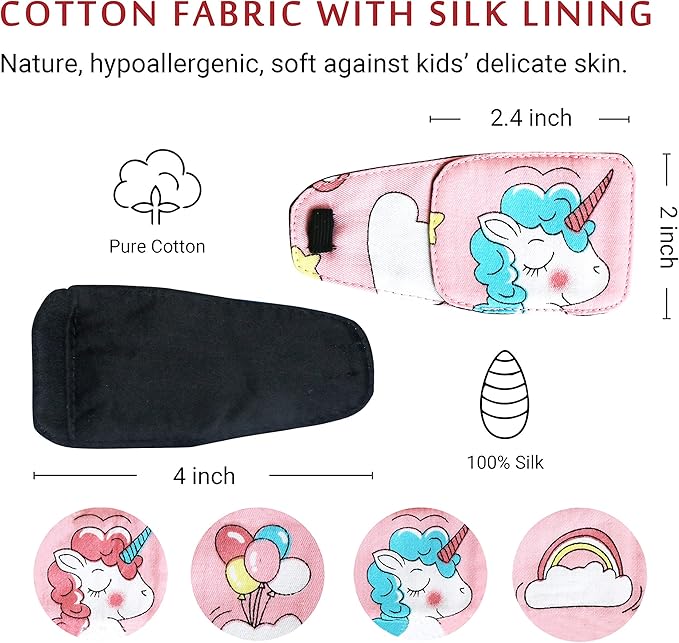 Astropic Cotton & Silk Eye Patch for Kids Glasses (Right Eye, Blue Hair Unicorn)