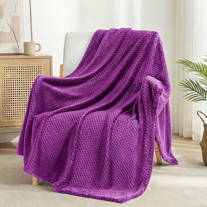 Exclusivo Mezcla Large Waffle Fleece Throw Blanket for Couch, Purple | Lightweight Soft Blanket for Sofa, Bed, Living Room, Plush Fluffy Throw for Home Decor, Travel, All Season, 50x70 Inches