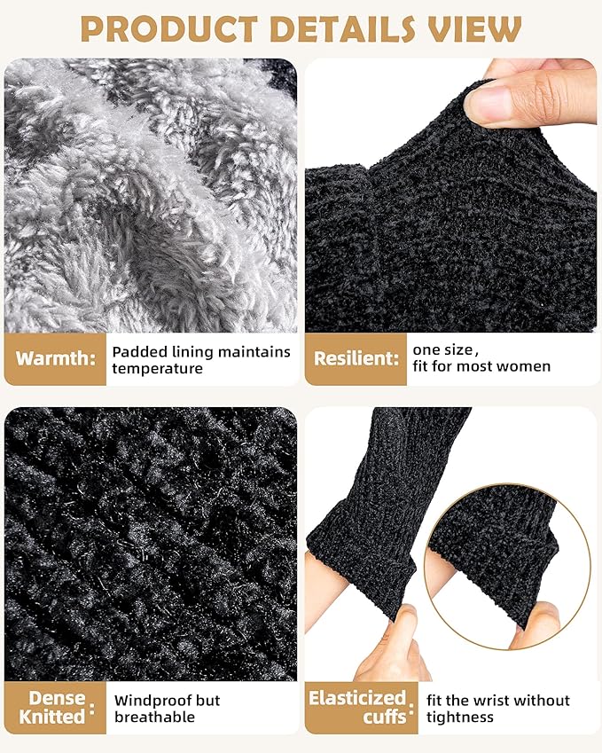UCQKLI Winter Gloves for Women Chenille, Womens Gloves Cold Weather Fleece Lined, Stocking Stuffers for Women Christmas Gifts