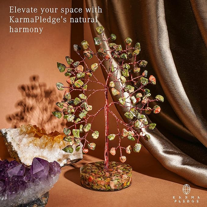 Unakite Crystal Tree of Life Birthday Gifts for Women, Men, Friends, Handmade Chakra Healing Crystals Tree for Home Office Decor, Positivity, Good Luck, Money, Unique Gifts for Her Mom, Sister, Dad