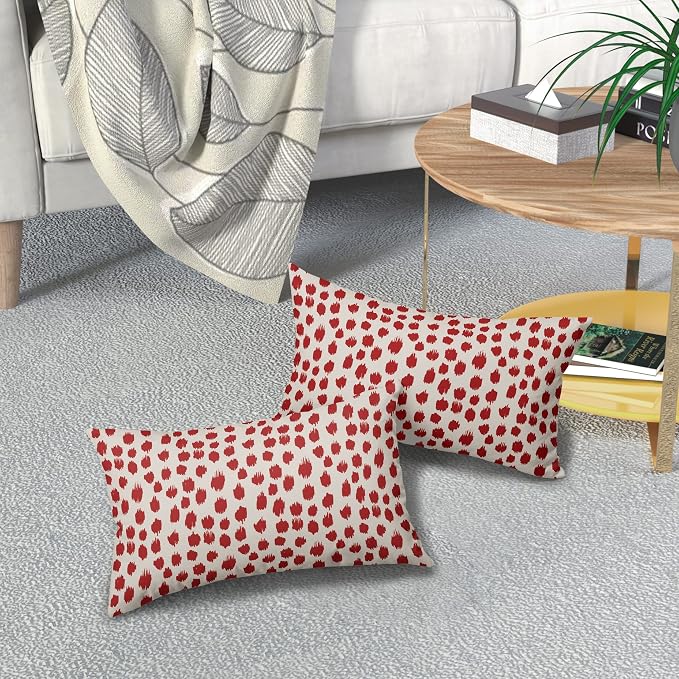 Red Cream Pillow Covers 12x20 Set of 2 Boho Design Polka Dot Throw Pillows Modern Brush Strokes Print Decorative Outdoor Pillowcase Lumbar Cushion Cover Linen Pillow Case for Home Sofa Couch Bed