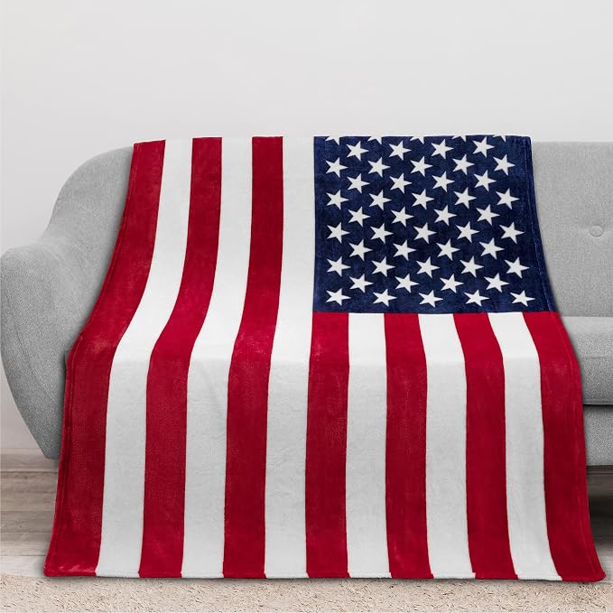 PAVILIA Patriotic Blanket - American National Flag Throw Blanket for Sofa Couch Bed, Soft Microfiber Fleece Reversible, USA Military Veteran July 4th Gift - 50 x 60 Inches