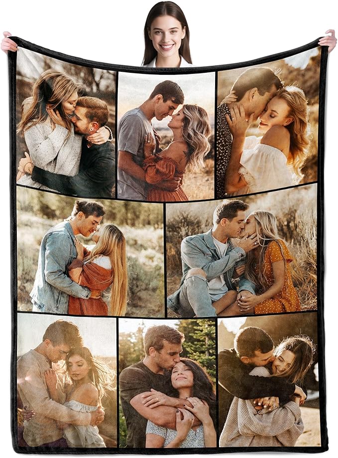 SHIPS NEXT DAY Custom Blanket with Picture Text Personalized Throws Blanket with Photos Customize Blanket Customizable Blankets Customized Gifts for Mom Dad Couple Girlfriend Boyfriend Wife Husband