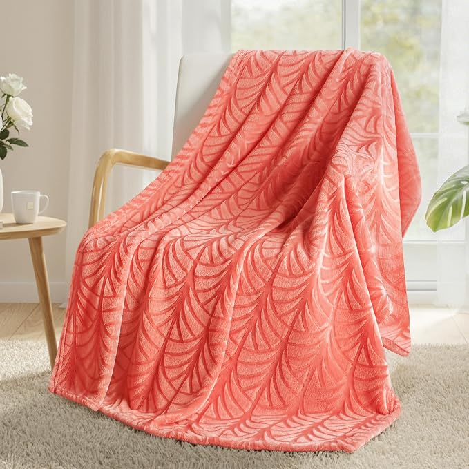 Whale Flotilla Soft Flannel Fleece Throw Blanket for Couch, Coral | Cozy Lightweight Breathable Velvet Sofa Throws, Plush Fluffy Vintage Pattern Decorative Blanket for Bed, All Season, 50"x60"