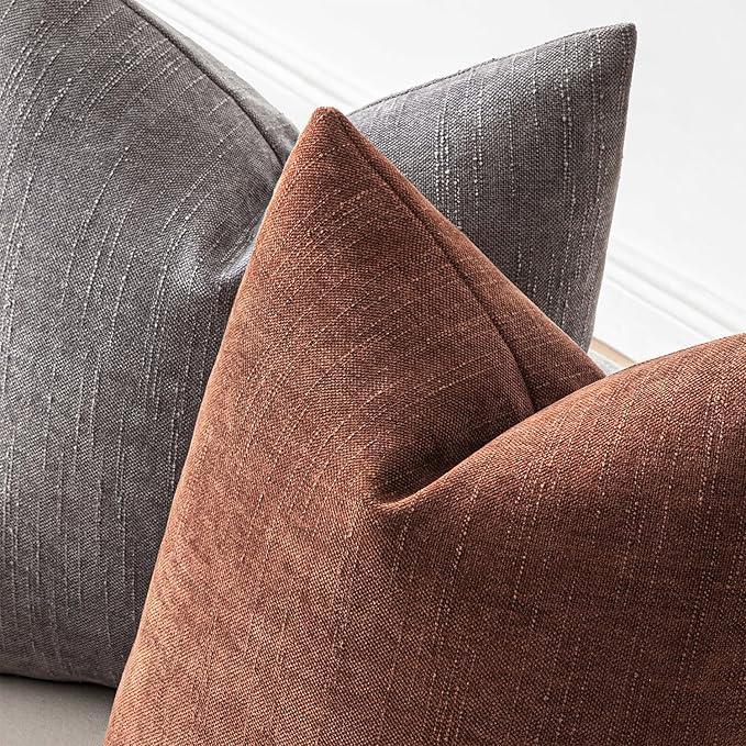 MIULEE Textured Chenille Throw Pillow Covers 20x20 Inch Red Taupe | Pack of 2 Decorative Soft Throw Pillows, Solid Textured Cushion Covers, Modern Home Decor for Couch Sofa Bedroom Living Room