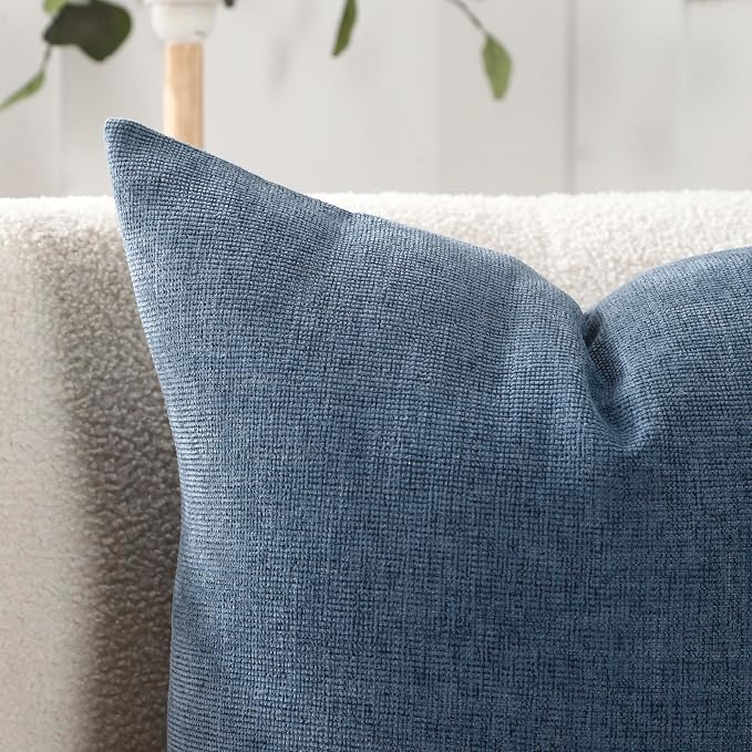 Pack of 2 Decorative Chenille Throw Pillow Covers, 16x16, Steel Blue | Square Soft Cozy Concise Pillow Covers Modern Farmhouse Couch Cushion Cases for Sofa Bed Living Room Home Decor