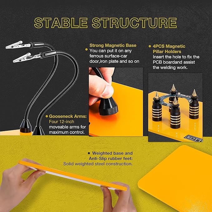 KOTTO Helping Hands Soldering, Third Hand Soldering Tools PCB Holder Four Arms Helping Hands Crafts Jewelry Hobby Workshop Helping Station Non-slip Steel Weighted Base