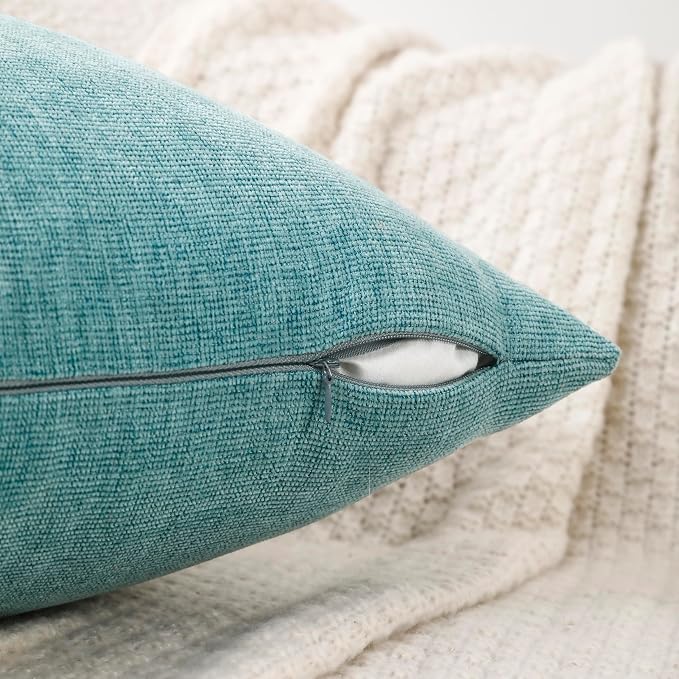 Decorative Chenille Throw Pillow Covers 26x26 Euro Shams Turquoise | Pack of 2 Square Soft Cozy Concise Modern Farmhouse Fall Cushion Cases for Sofa Couch Bed Living Room Home Decor