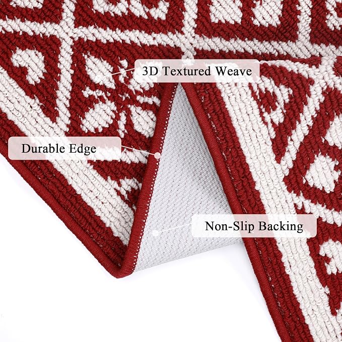 Ileading Runner Rugs for Hallways 2x10ft Heavy-Duty Durable Red Entryway Floor Mat with Non Slip Rubber Backing for Busy Traffic Extended Doormat Machine Washable Kitchen Throw Rug Valentine's Day