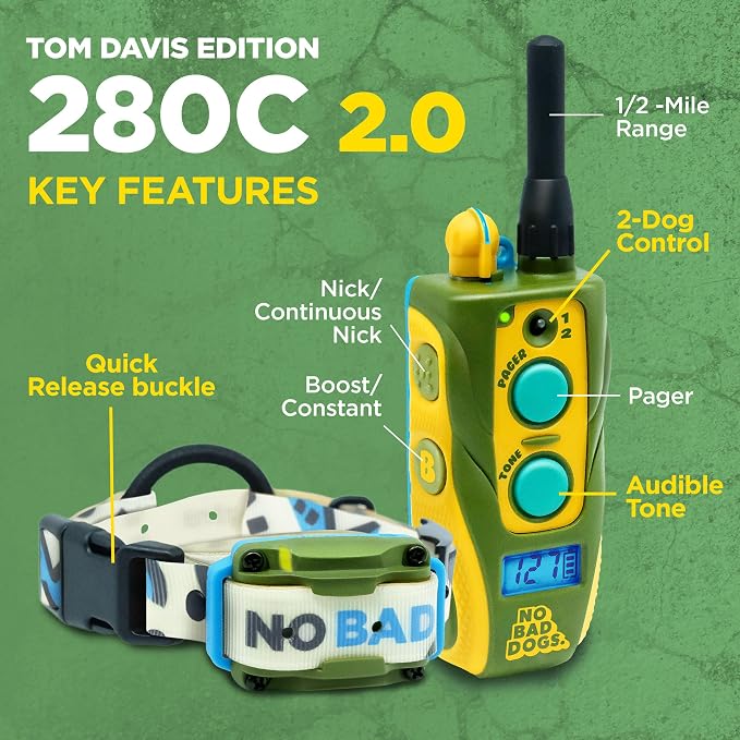 Dogtra E-Collar Tom Davis 280C 2.0 [2025 Edition], Boost & Lock, Waterproof, 1/2-Mile Range Dog Training Collar with Remote, Rechargeable, 127 Levels, Vibration, Bungee, No Bad Dogs Trainers