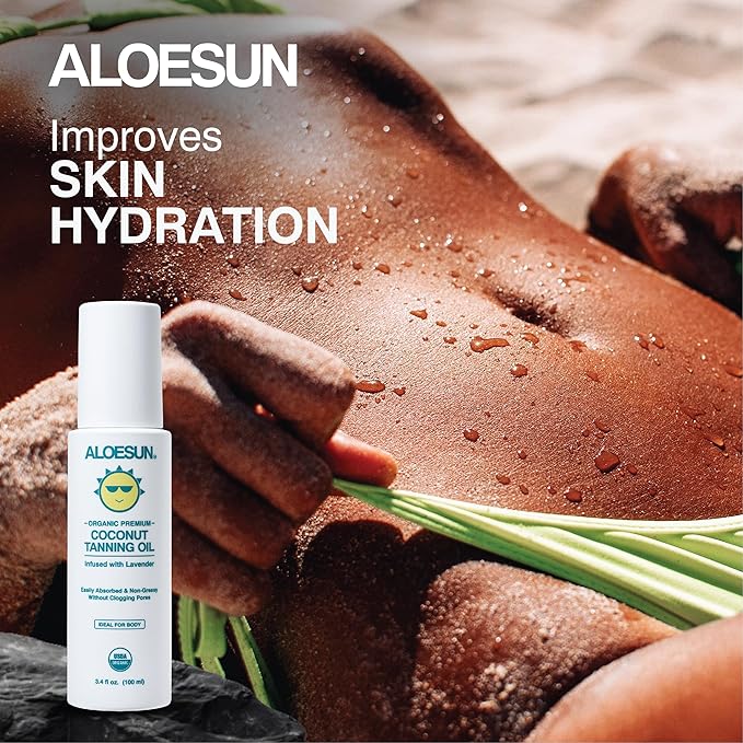ALOESUN Organic Coconut Tanning Oil Spray Infused with Organic Lavender Oil | Natural Deep Tanning Accelerator | Moisturizing & Hydrating Tan | Non-Greasy | Vegan & Cruelty-Free | Travel Size 3.4 Oz