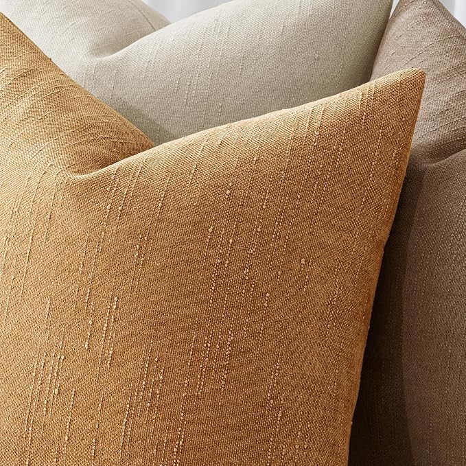 MIULEE Textured Chenille Throw Pillow Covers 18x18 Inch Golden Brown | Pack of 2 Decorative Soft Throw Pillows, Solid Textured Cushion Covers, Modern Home Decor for Couch Sofa Bedroom Living Room