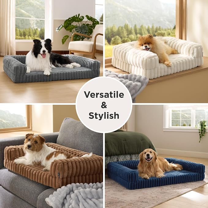 Bedsure ComfyFleece™ Memory Foam Orthopedic XL Plus Dog Bed 45" | Comfort Egg-Crate Foam Pet Couch Sofa,Washable Corduroy Cover,Cozy Bolstor Waterproof Puppy Bed, Non-Slip Bottom,Blue