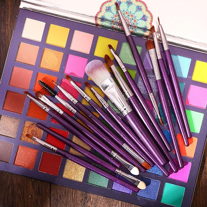 UCANBE EXOTIC FLAVORS Eyeshadow Palette + 15 PCS Eye Brushes Makeup Set 48 Colors Neon Shimmer Matte Glitter Eye Shadow Po.