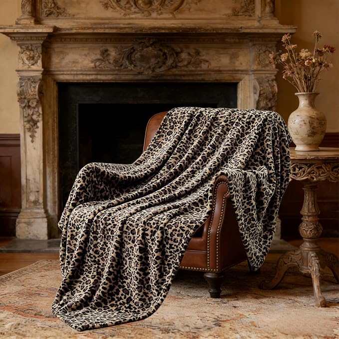 Edenleaf Leopard Print Blanket Fleece Throw for Bed Sofa Travel and Camping, Super Soft Cozy Fluffy Plush Cheetah Print Blanket for All Seasons 50"x60" (Mocha Brown)