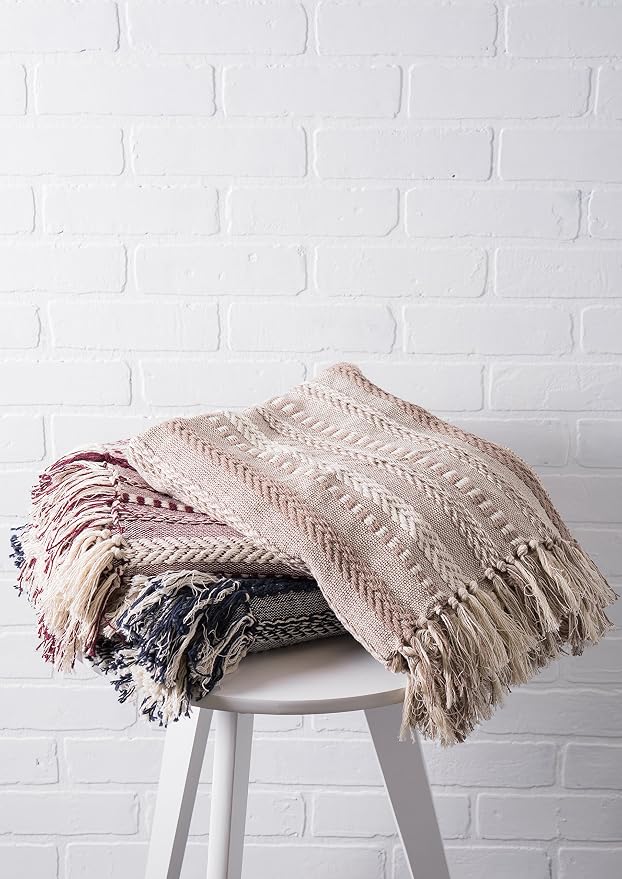 DII Braided Striped Decorative Throw Blanket, 50x60, Stone (Pack of 12)