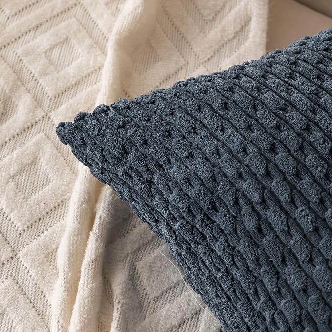 Set of 4 Grey Blue Decorative Throw Pillow Covers 16x16 Inch Corduroy Pillow Covers for Bed Couch Sofa Living Room Soft Square Cushion Cases