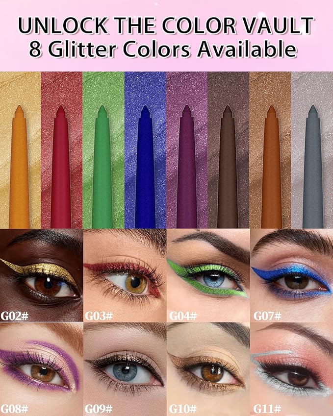 Glitter Gel Eyeliner Pencil,Retractable Cream Brown Eye Liner Pencils,Waterline Eye Makeup Liners,Waterproof&Smudge Proof Glitter Eyeliner Facial Makeup Gift for Mature Women,Girls,Christmas-G09 Brown