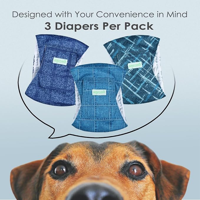 wegreeco Washable Male Dog Belly Band (Stylish Pattern)- Pack of 3 - Washable Male Dog Belly Wrap, Dog Diapers Male (Checkered Denim, XX-Large)