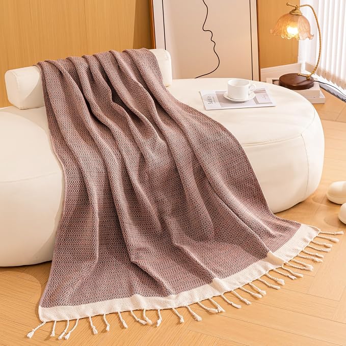 Peshtemania Premium Cotton Boho Blanket |50”x60”| Burnt Orange Fall Throw Blankets for Bed Sofa Couch Outdoor Farmhouse Turkish Throws and Blankets for Sofa Bedroom Picnic Blankets Yoga Blanket