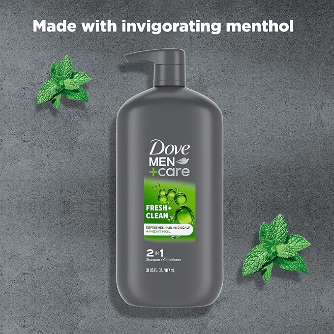 Dove Men+Care 2 in 1 Shampoo and Conditioner Fresh & Clean for Clean Hair Shampoo and Conditioner for Stronger, Healthy Hair Everyday 31 oz (Pack of 2)