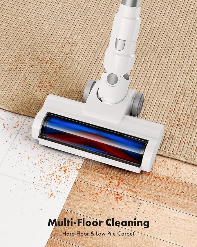 Trucozie Cordless Vacuum Cleaner, 8-in-1 Lightweight Stick Vacuum with 45mins Runtime, Powerful Suction, Green Light & Self-Standing Vacuum Cleaners for Home, Hardwood Floors, Carpet, Pet Hair,White