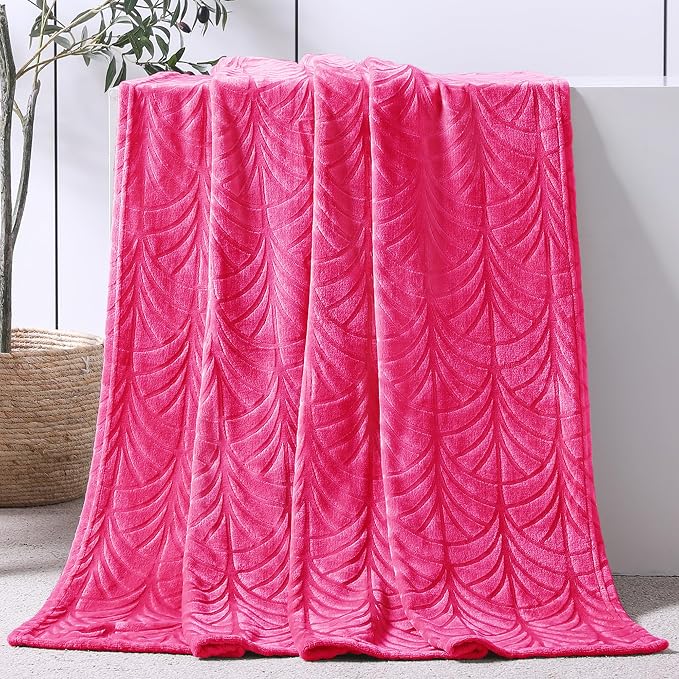 Whale Flotilla Soft Flannel Fleece Throw Blanket for Couch, Hot Pink | Cozy Lightweight Breathable Velvet Sofa Throws, Plush Fluffy Vintage Pattern Decorative Blanket for Bed, All Season, 50"x60"