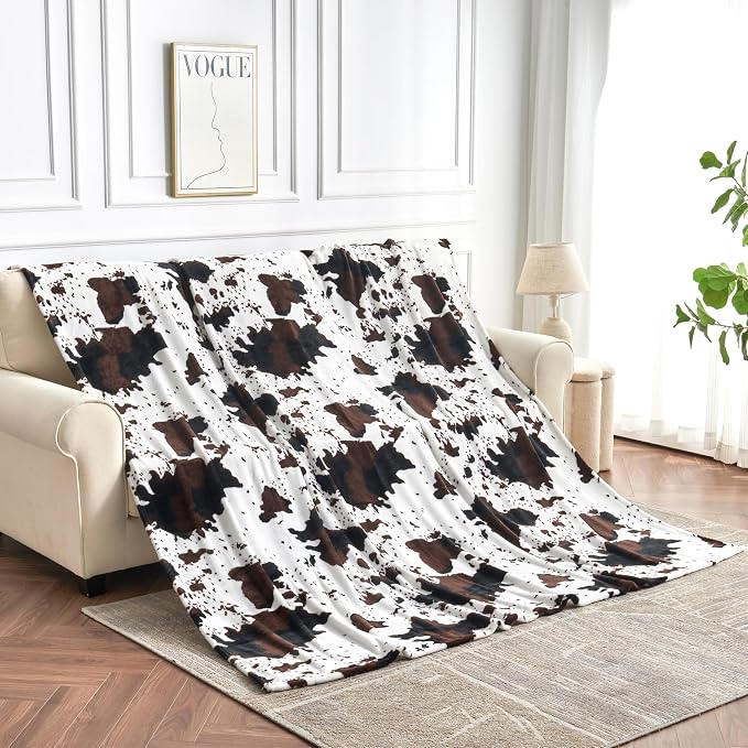 Edenleaf King Size Cow Blanket for Couch Bed, Soft Cozy Fleece Cow Printed Blanket for All Seasons 90"x108" (Dark Brown)