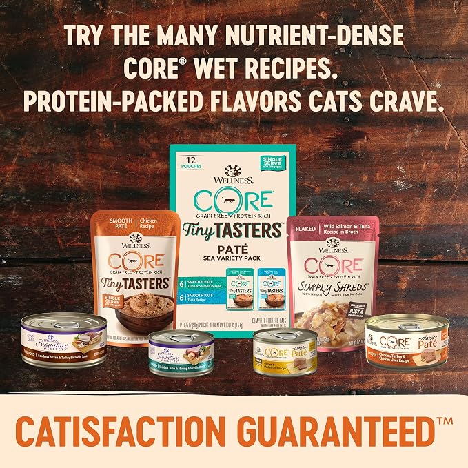 Wellness CORE Tiny Tasters Pate Adult Wet Cat Food, Natural, Protein-Rich, Grain Free, 1.75 Ounce Pouch (Tuna), (Pack of 24)
