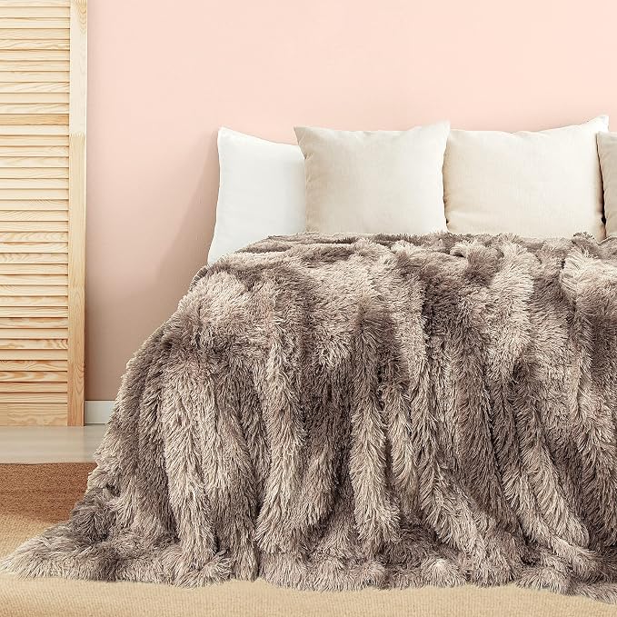 Decorative Extra Soft Faux Fur Throw Blanket,Solid Reversible Fuzzy Lightweight Long Hair Shaggy Blanket,Fluffy Cozy Plush Fleece Comfy Microfiber Fur Blanket for Couch Sofa Bed,Tie Dye Brown