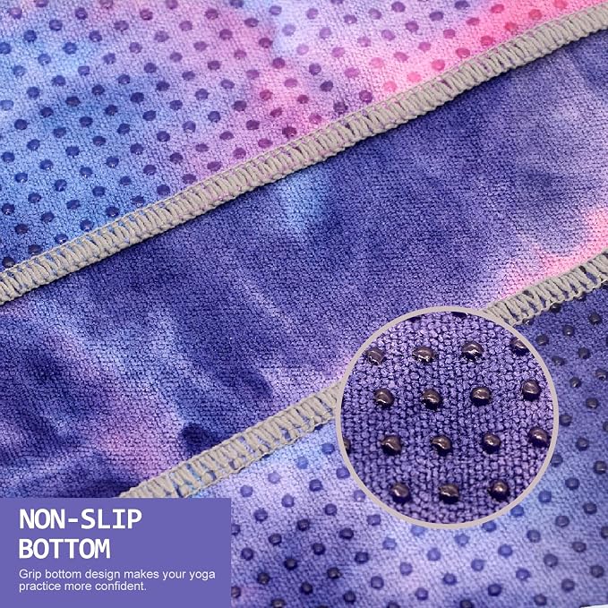 Eunzel 2 Pack Yoga Towel,Hot Yoga Mat Towel with Grip Dots Sweat Absorbent Non-Slip for Hot Yoga, Pilates and Workout 24" x72，Daybreak & Midnight