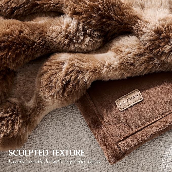 Faux Rabbit Fur Bubble Throw Blanket, 60"x80", Lion Caramel | Ultra Soft, Luxury Faux Rabbit Fur Throw, Thick Warm Bubble Blanket, Cozy Fluffy Reversible, for Bed, Couch, Chair, Sofa