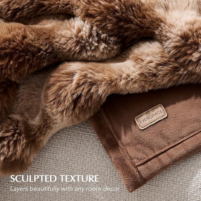 Faux Rabbit Fur Bubble Throw Blanket, 50"x60", Lion Caramel | Ultra Soft, Luxury Faux Rabbit Fur Throw, Thick Warm Bubble Blanket, Cozy Fluffy Reversible, for Bed, Couch, Chair, Sofa