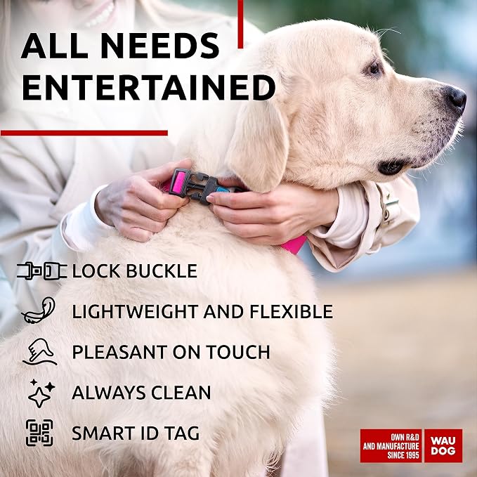 WAUDOG Waterproof Dog Collar - Adjustable Dog Collar for Large Dogs, Small and Medium Dogs - Heavy Duty Dog Collars with Durable Metal Clasp and QR Dog Tag - Boy & Girl Dog Collars | Water and Dirt Resistant, Quick Dry QR Pet Tag Adjustable Durable Com...