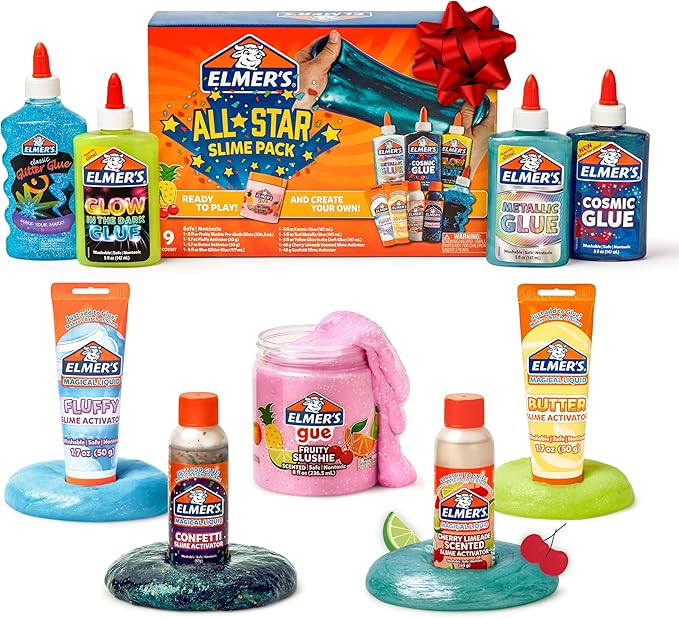 Elmer’s All-Star Slime Kit, Includes Liquid Glue Activator and Premade Slime, 9 Count - Perfect for Birthday Parties, Gift Idea, Kids Activity