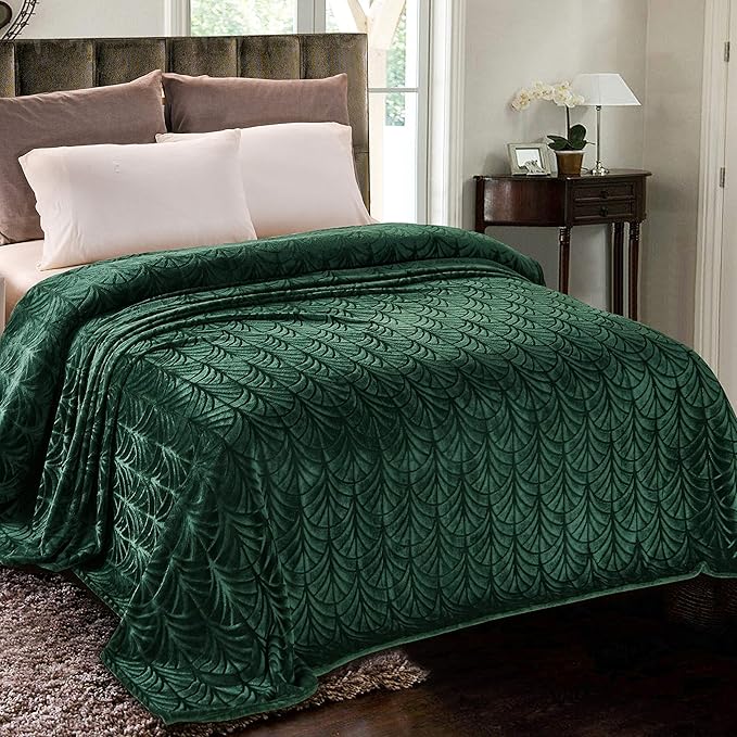 Whale Flotilla Soft Flannel Fleece Twin Size Blanket for Bed, Emerald Green | Cozy Lightweight Breathable Coverlet, Plush Fluffy Bedspread, Vintage Pattern Decorative Blanket for Dorm, All Season 60"x80"
