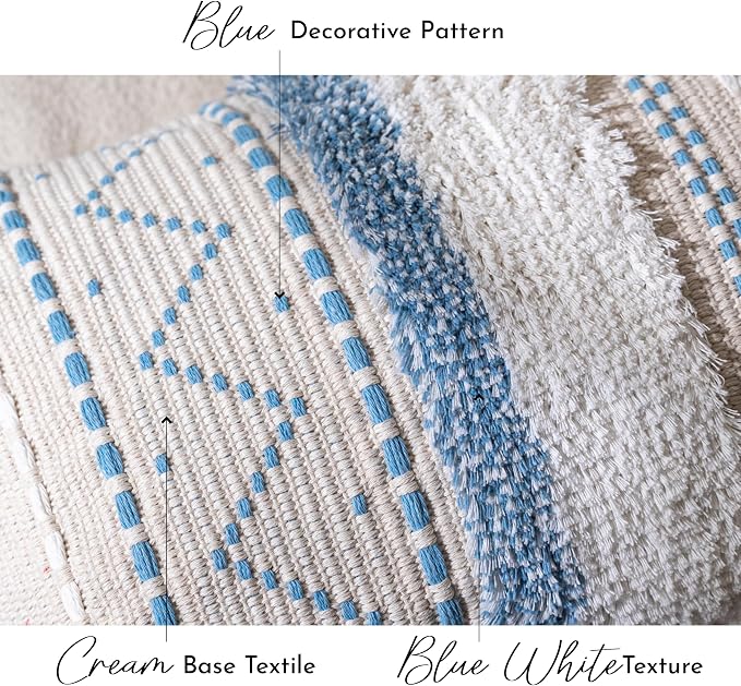 Decorative Throw Pillow Covers 20x20 Combo Set of 2 Square Coastal Blue Boho Accent Pillowcase Tassels Farmhouse Cushion for Couch Sofa Bedroom Living Room Home Décor Cover ONLY
