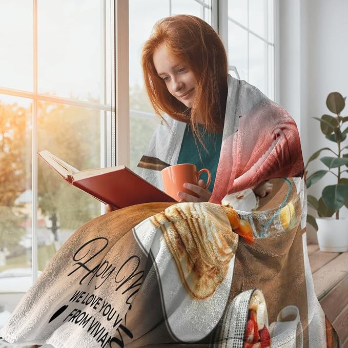 Custom Blanket with Text Picture Collage, Customized Throw Blankets | Personalized Christmas Birthday Anniversary Wedding, Personalized Photo Blankets Gifts for Mom from Daughter Son
