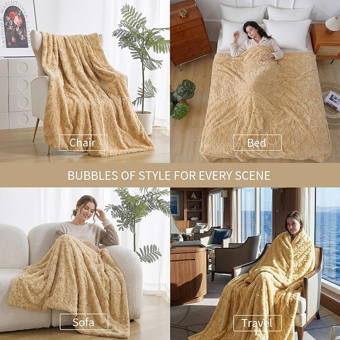 Fluffy Reversible Faux Fur Throw Blanket Thick Warm Blankets Cozy for Couch | Soft Plush Machine Washable Bed Home Decor, Large 50x70 Inch, for Women Men