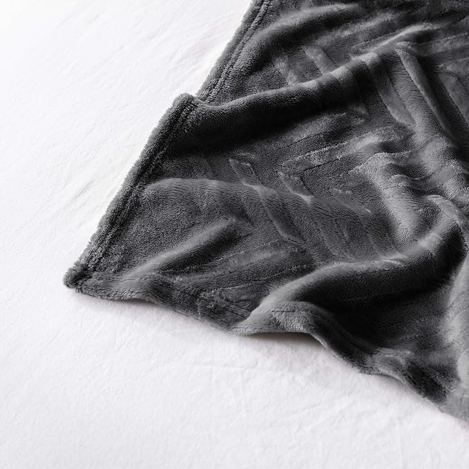 Whale Flotilla Flannel Fleece Fall Bed Blanket King Size, Dark Grey | Lightweight Breathable Soft Bedspread, Plush Fluffy Coverlet Chevron Design Decorative Blanket for Home Life, 90x104 Inch