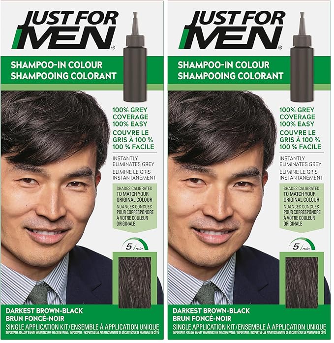 Just For Men Shampoo-In Color (Formerly Original Formula), Mens Hair Color with Keratin and Vitamin E for Stronger Hair - Darkest Brown-Black, H-50A, Pack of 2