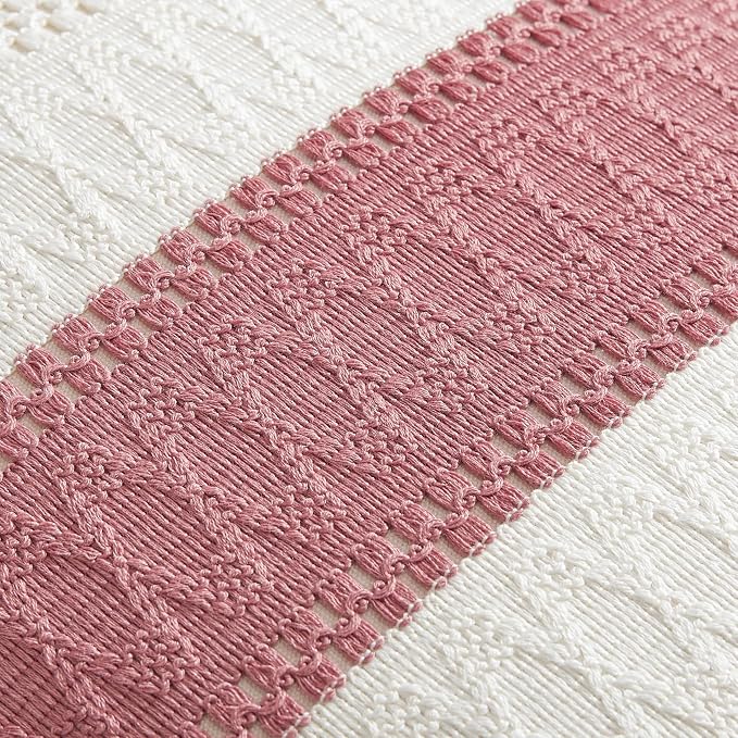2 Pack Boho Throw Pillow Covers, Contrast Dusty Pink 18x18in | Soft Breathable Cotton, Farmhouse Decorative Couch Pillow Cases, Cushion Covers for Sofa Bed Living Room Home Decor