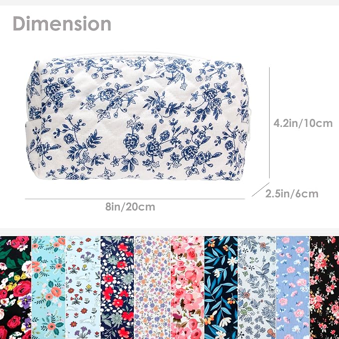 PAZIMIIK Small Quilted Makeup Bag,Zipper Cosmetic Pouch,Jouy Blue,6 Pack | Lightweight Cosmetic Bag Organizer for Women,Purse Storage Holds Makeup,Toiletries,Skincare,Beauty Essentials,Travel Items