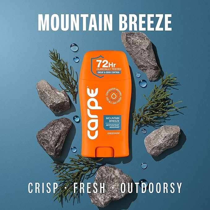 Carpe Underarm Antiperspirant Deodorant for Men and Women - 72 Hour Sweat & Odor Control - Clinical Strength Deodorant for Men - Long Lasting Deodorant Antiperspirant for Sweat - Mountain Breeze