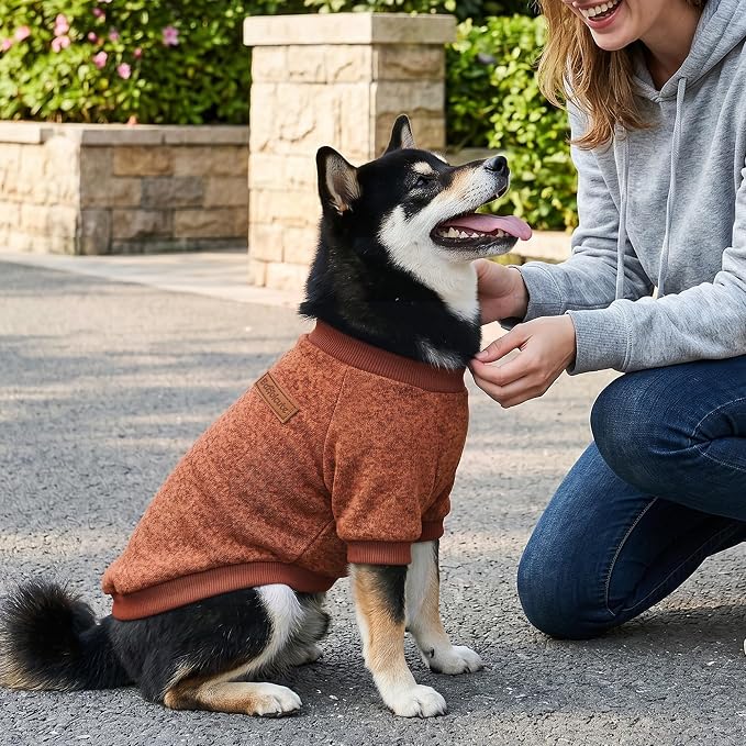 2 Pack Dog Sweaters for Small Dogs Girl Boy Winter Fleece Clothes Warm Soft Dog Sweatshirt Outfit for Dogs Cats Pet Apparel (Brown+Yellow, S (Back: 11.8",Chest: 15.7", 5.5-10Ibs))