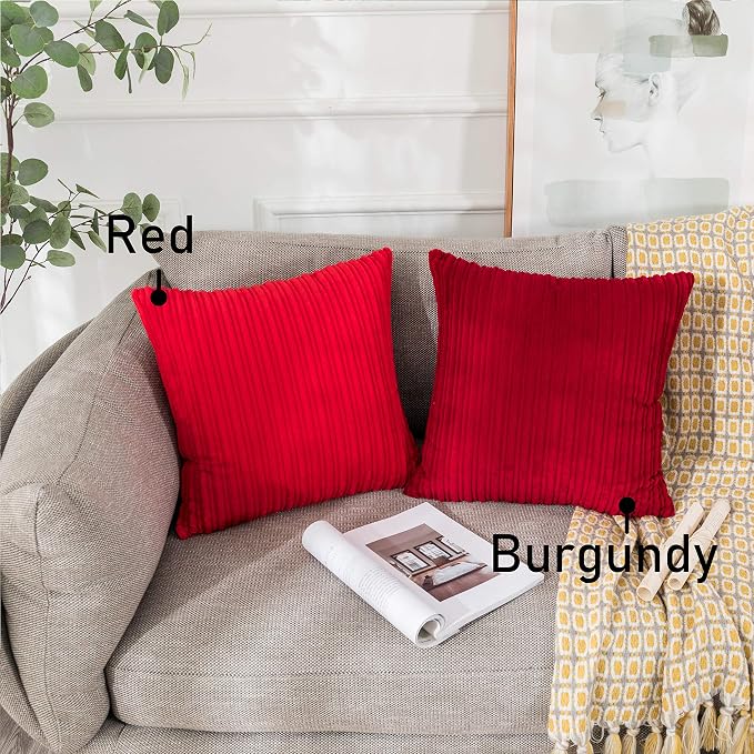 UGASA Valentines Corduroy Striped Soft Soild Decorative Square Throw Pillow Covers Set Cushion Cases Pillowcases for Sofa Bedroom, 1 Pc, 26x26inch, Red