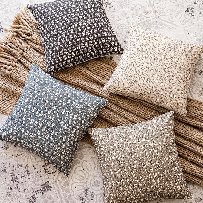 Foindtower Set of 2 Decorative Neutral Body Lumbar Throw Pillow Covers Vintage Accent Farmhouse Cushion Covers Floral Home Decor for Sofa Couch Chair Bedroom Living Room,14×36 Inch,Dusty Blue
