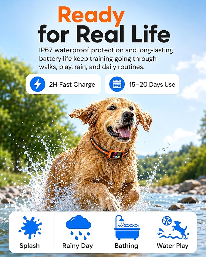 Smart Dog Bark Collar - Anti Barking Device for Large Medium Small Dogs, Stop Excessive Barking & Aggression Behavior, with 5 Modes & 5 Sensitivity, IP67 Waterproof for Indoor/Outdoor Use, Orange